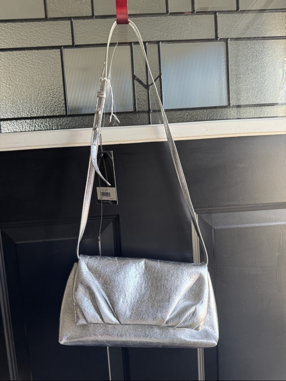 Metallic Silver Shoulder Bag with Folded Front